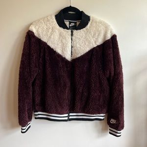 NWOT Nike Fuzzy Plum + White Bomber Jacket - Size Large